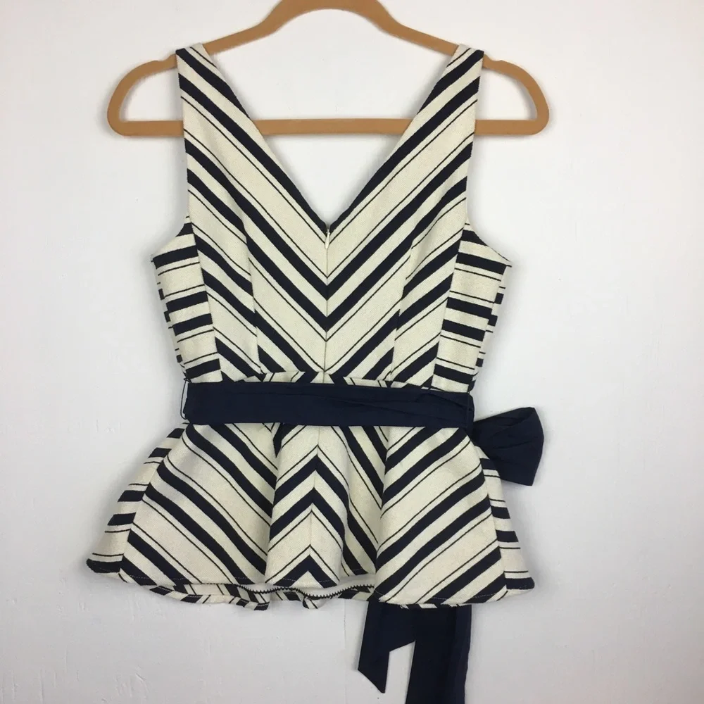 Anthropologie Maeve Mitered Stripe Peplum Top - Picture 5 of 6
